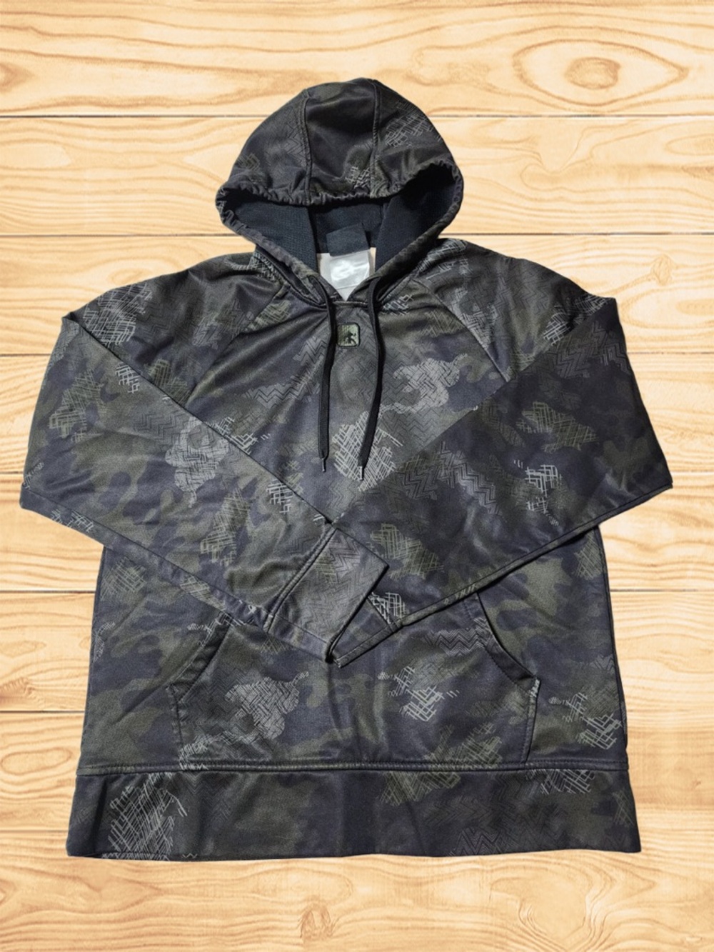 AND1 Men's Combat Pullover Hoodie Black & Green Camouflage Size XL